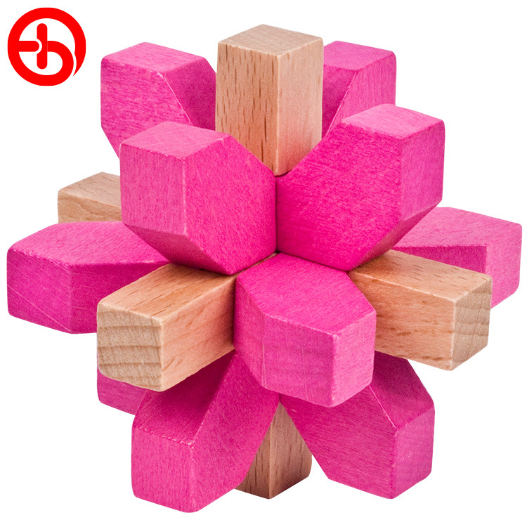 彩色梅花锁榉木米字锁木制玩具积木孔明锁益智减压解锁拼插