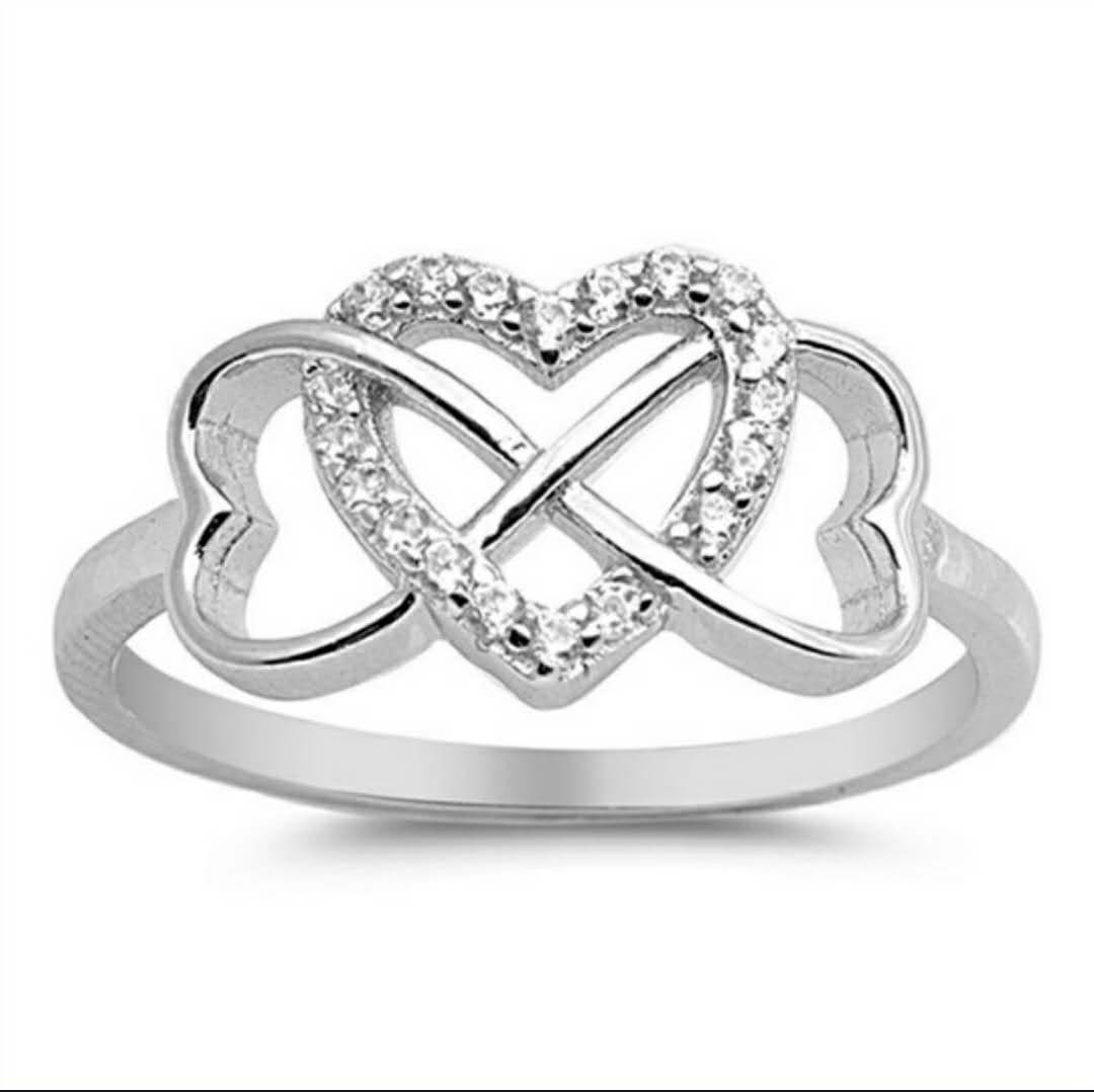 丽源 三心女戒 欧美热销镶钻爱心形戒指 韩国铜镀银首饰品批发