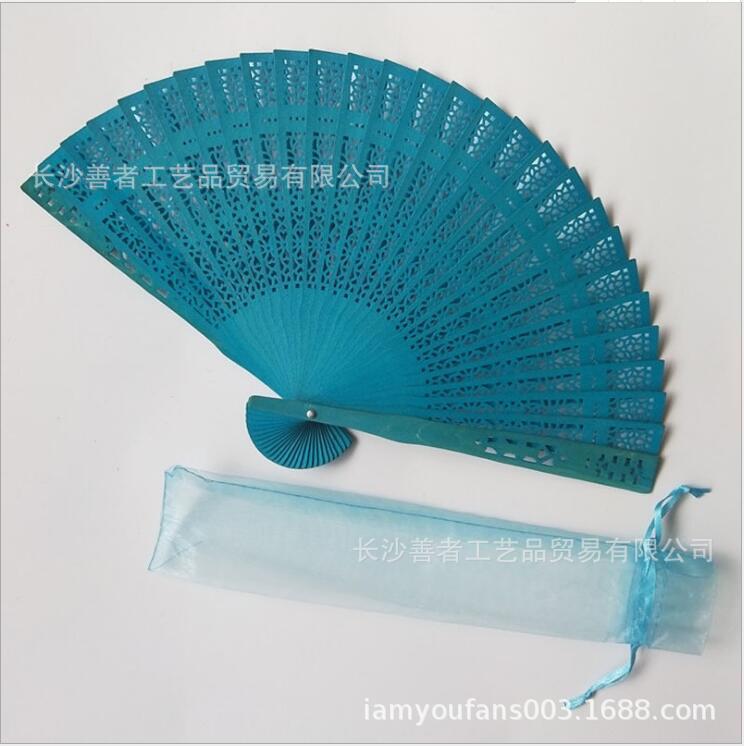 Wholesale Wooden Fan Color Sandalwood Fan Hollow Folding Fan Printed Wooden Crafts Fan Imitation Sandalwood Fan