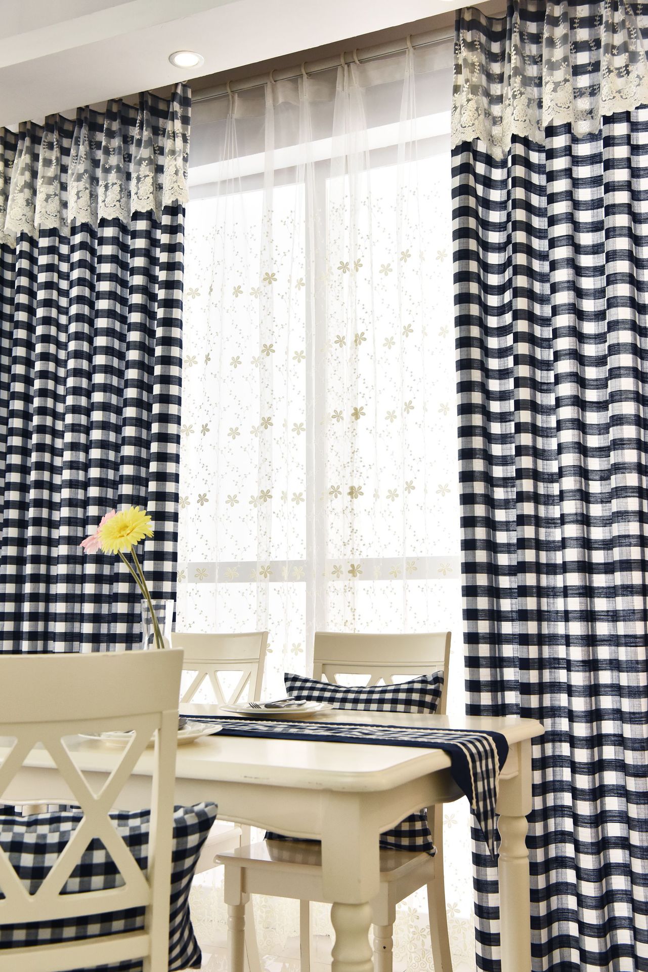 厂家直销麻棉格子窗帘 蕾丝成品窗帘 麻棉窗帘布 拼接成品窗帘