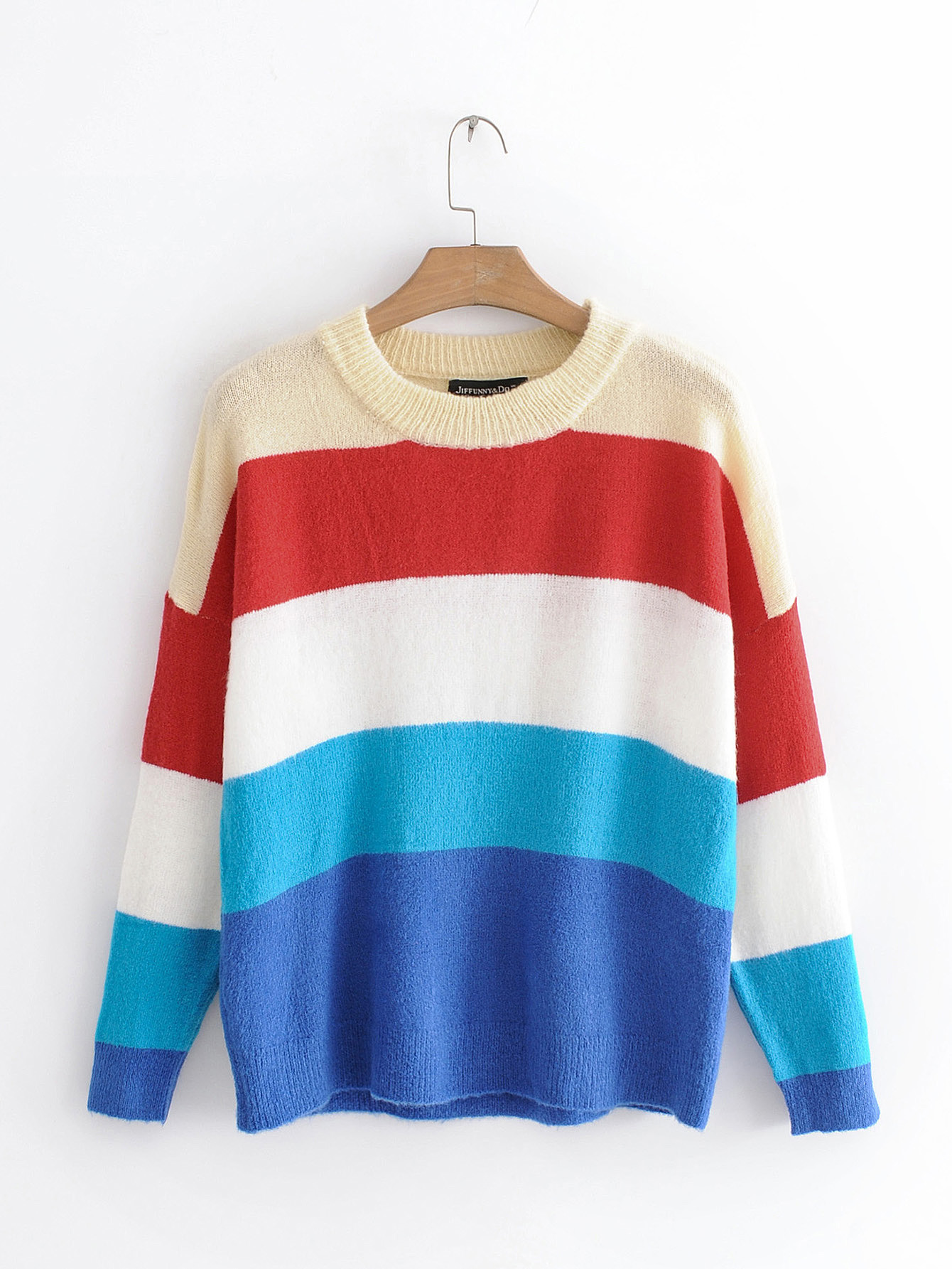欧美批发2018秋 彩条拼色宽松女式毛衣j9-18225