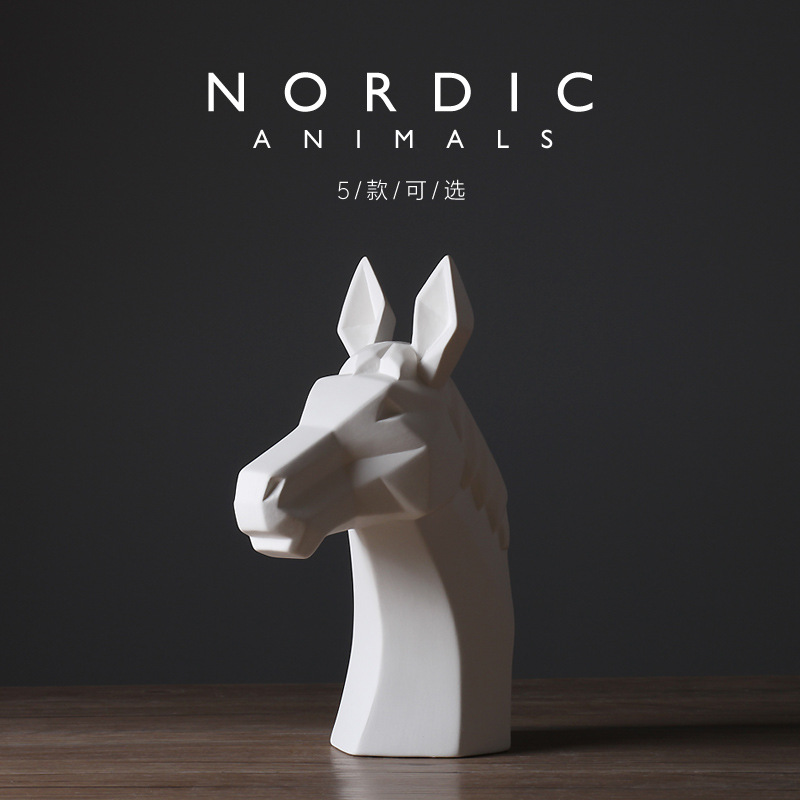 Abstract Nordic Style Animal White Horse Head Ornaments Modern Minimalist Hotel Living Room Room Furnishings Decorations