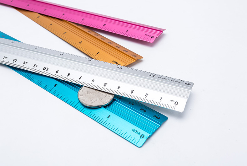 批发15cm美工防护多功能铝尺 彩色学生文具直尺广告金属尺子定制