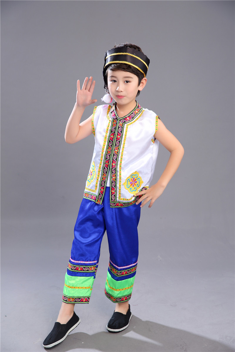 新款儿童民族演出服男童傣族葫芦丝云南少数民族壮族苗彝族表演服