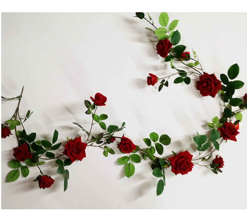 绒布玫瑰藤仿真花高仿玫瑰花藤蔓婚庆装饰假花玫瑰花家居管道缠绕
