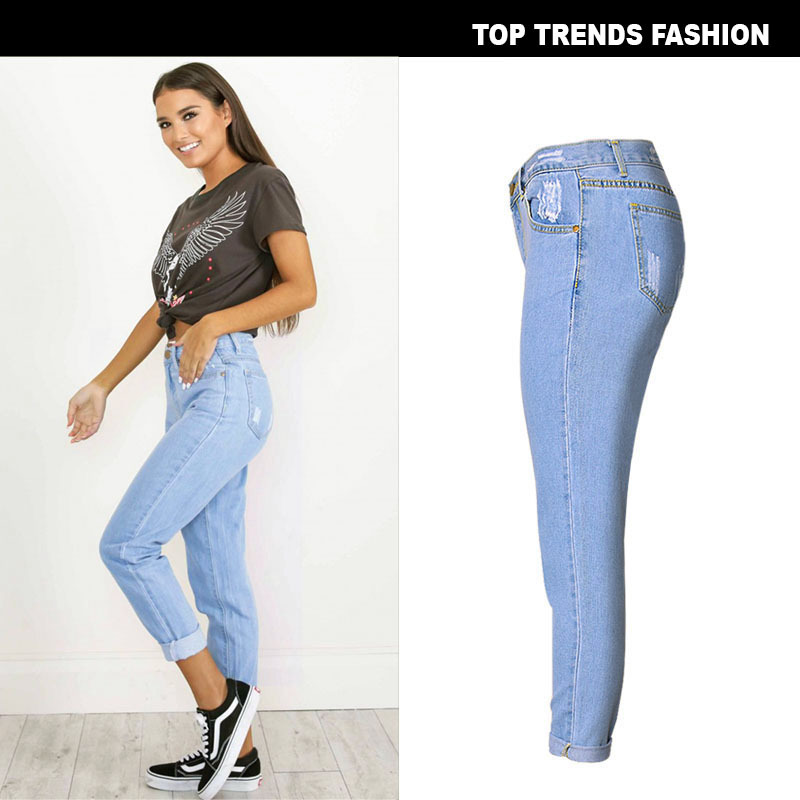 European and American Women's Clothing Mid-High Waist Boyfriend Style Loose Straight-Leg Denim Trousers Comfortable All-Match Cropped Pants Hot Sale