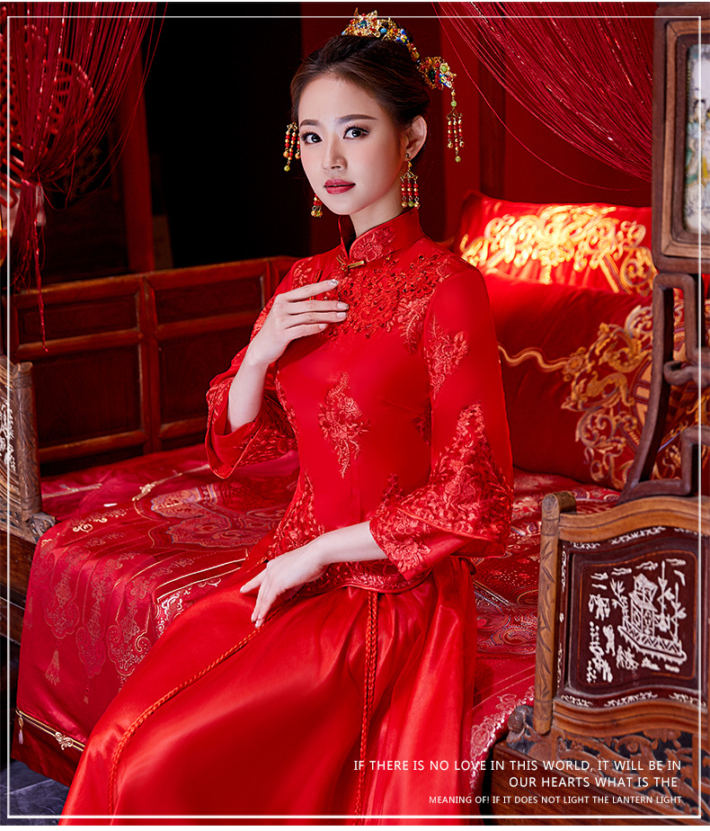 复古唐装新娘中式礼服嫁衣结婚旗袍货号kz98110