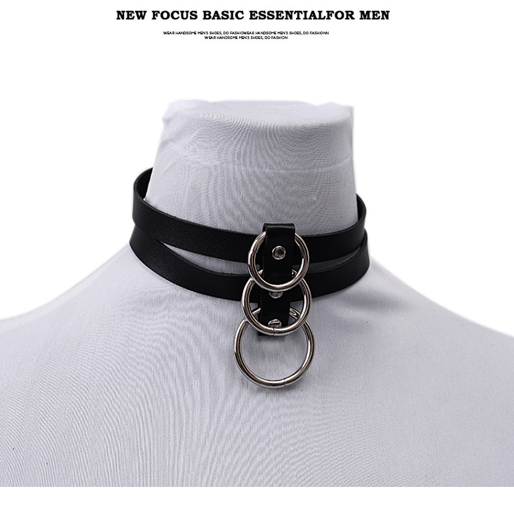 欧美原宿朋克风皮项圈 Ebay热销 圆形吊坠项链颈脖链短款锁骨链详情10