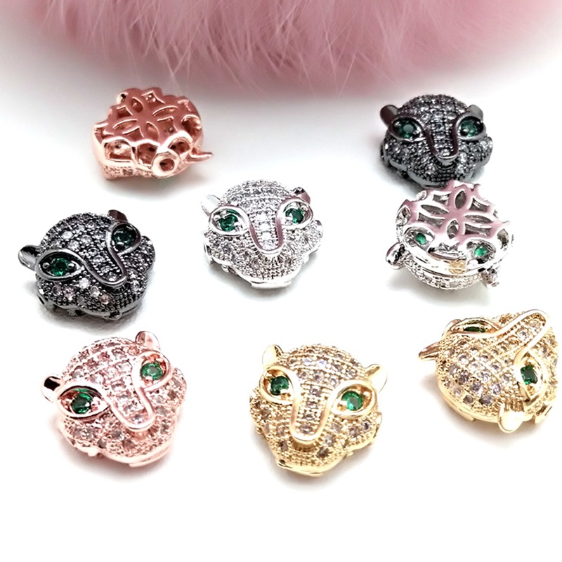 diy工制作项链饰品配件 铜镶锆豹子头珠子吊坠隔珠首饰配饰2个/包