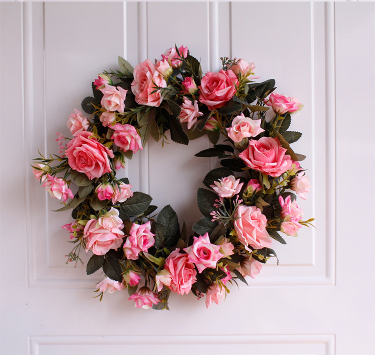 小号玫瑰花环茶玫花环壁饰挂饰墙饰35cm 亚马逊速卖通货源丝带需