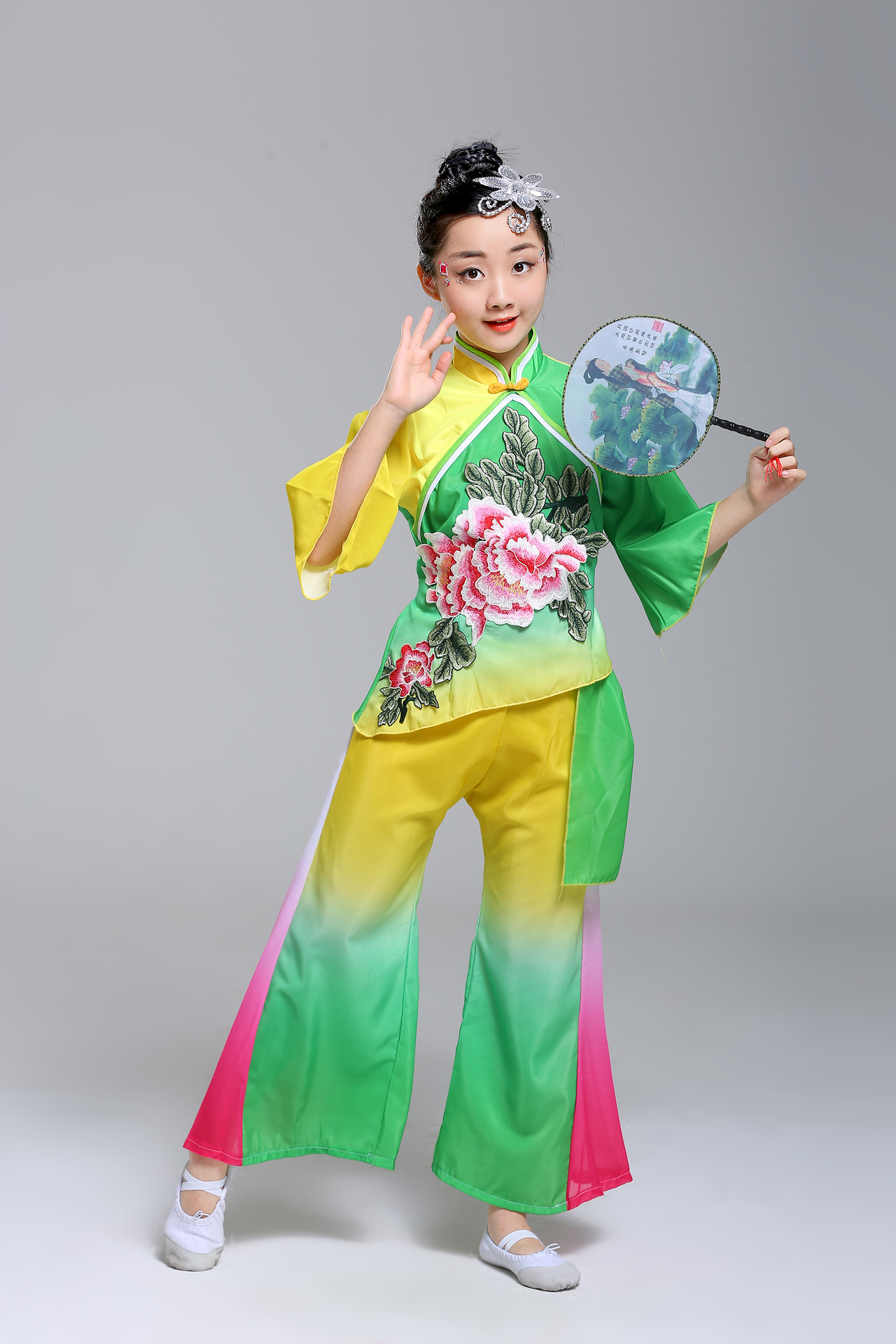 儿童秧歌服演出服女少儿古典伞舞扇子舞服装飘逸中国风民族舞蹈服
