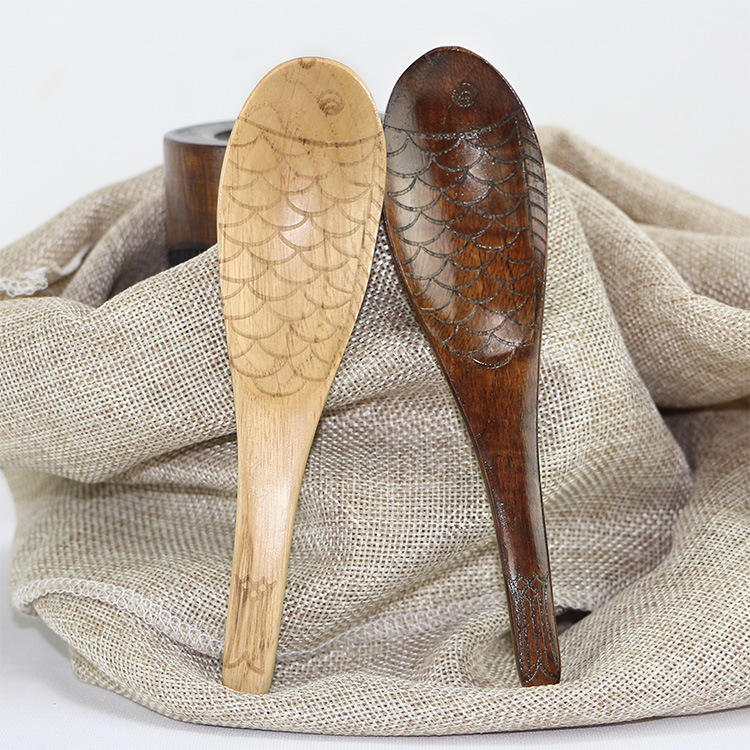 日式栗木木勺 雕刻鱼木勺子 汤勺 饭勺 木质餐具批发