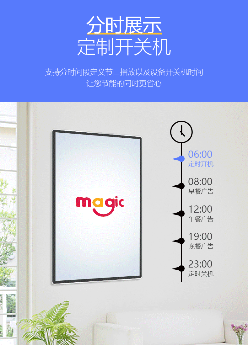 麦吉60英寸壁挂广告机网络安卓远程控制信息发布广告分屏播放器