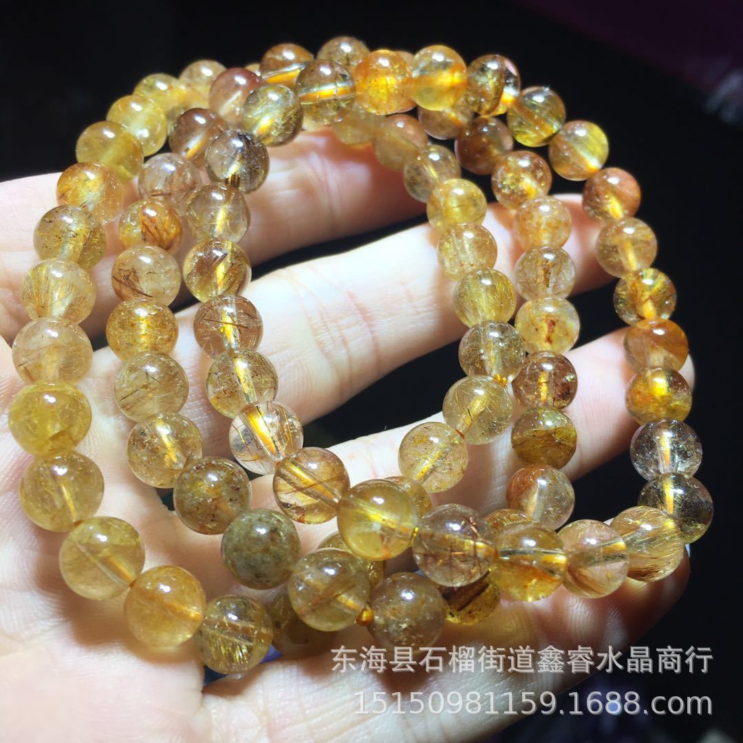 天然发晶手链78毫米金发晶手串礼品手链厂家大量有货批发