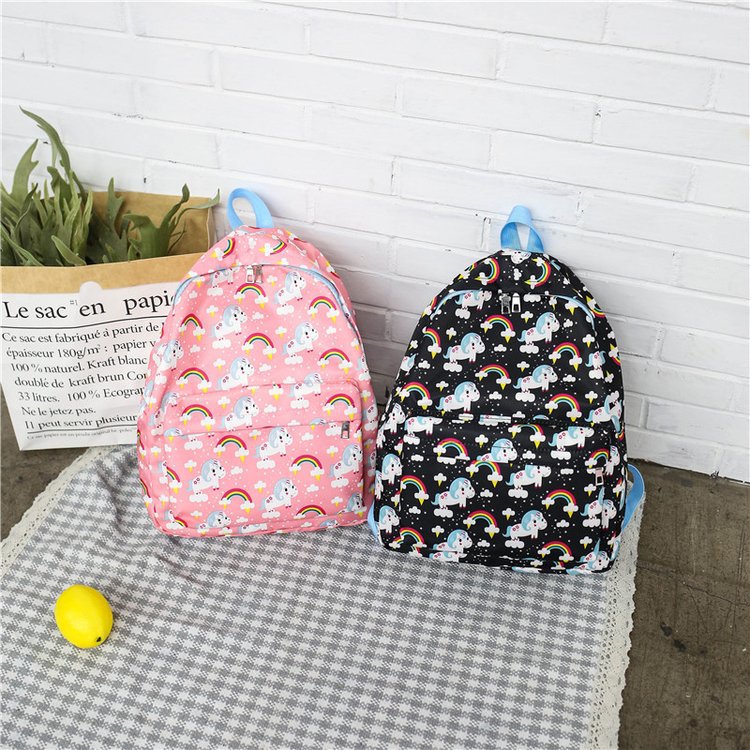 Foreign Trade New Cute Funny Unicorn Nylon Backpack Versatile Personality Creative Rainbow Soft Girl Schoolbag Women's Bag