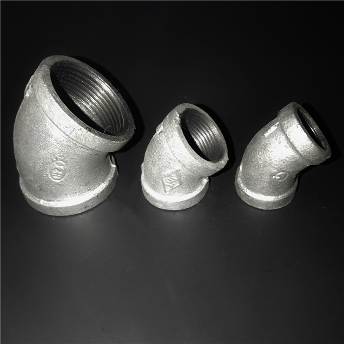 镀锌铁45度弯头直弯镀锌水暖水管配件玛钢管件90度弯45度直角弯头