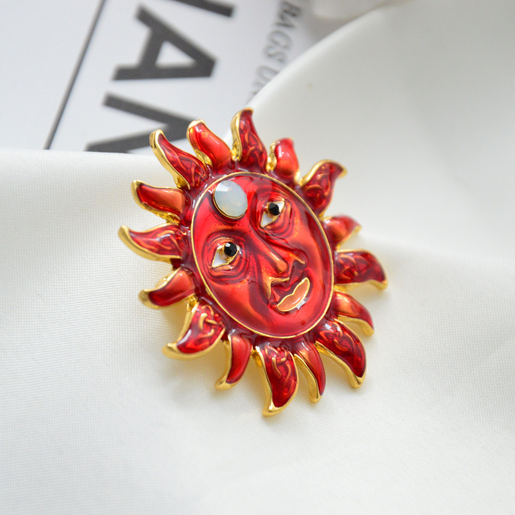 新款创意镶钻别针环保合金时尚衣饰胸花别针定制定做滴油太阳胸针