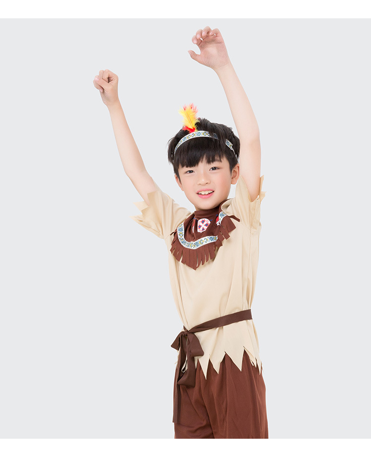 儿童土著印第安野人服装远古人服饰演出表演cosplay 万圣节演出服