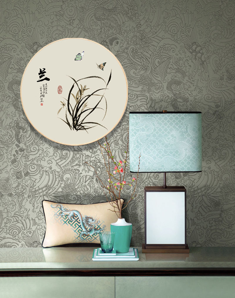 新中式梅兰竹菊实木挂画圆框装饰画圆形画框圆框画圆形挂画玄关画