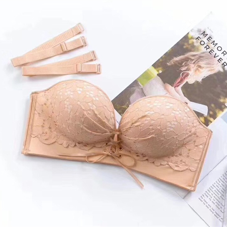 无钢圈隐形文胸婚纱礼服拆肩带内衣聚拢防滑上托加厚胸罩厂家直销