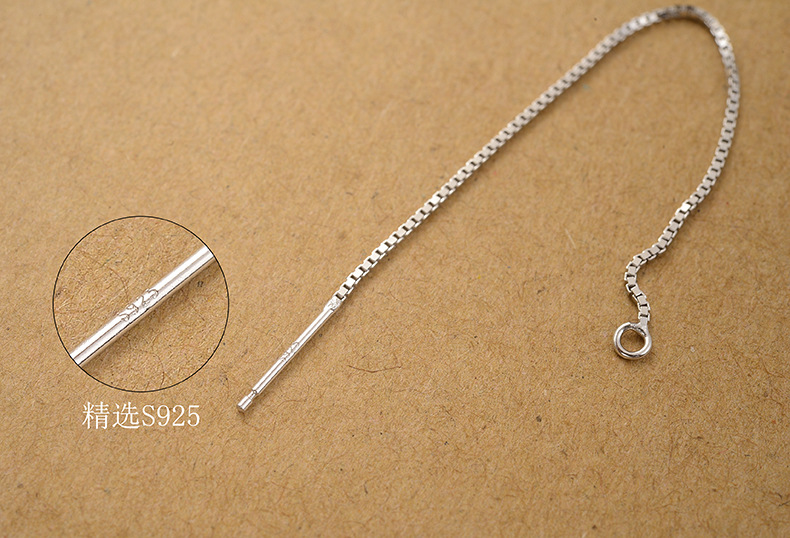 s925纯银意大利加粗盒仔链耳线diy手工配件配饰批发耳环耳链材料