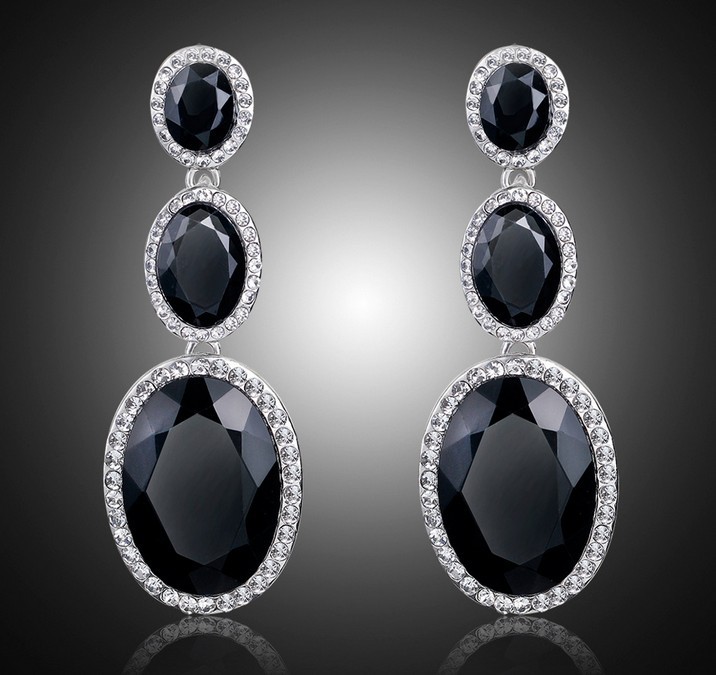 魅力女人几何形长款耳环黑宝石水滴耳饰韩国时尚长款耳坠