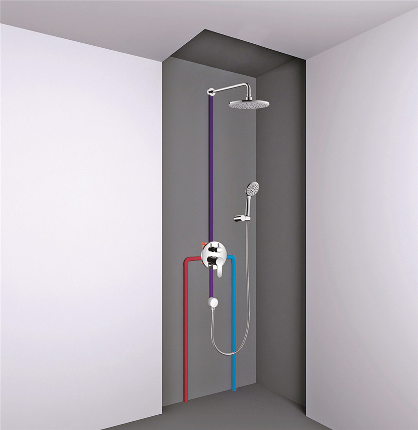 开平厂家直销铜体入墙式三功能预埋暗装黑色淋浴花洒套装酒店宾馆