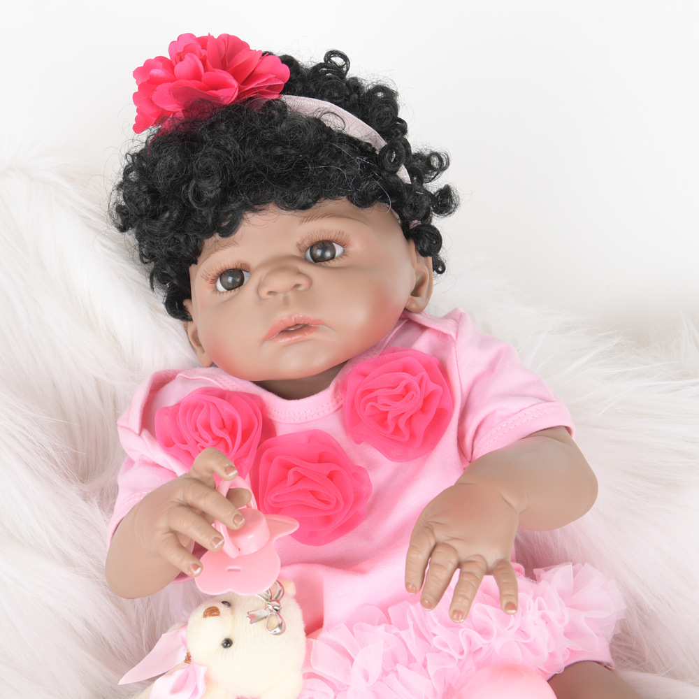 亚马逊热销卷发黑皮肤仿真重生周岁洋娃娃可爱大号外贸款女孩玩具