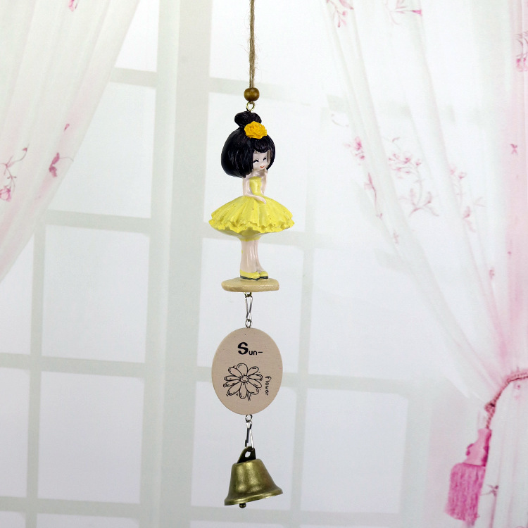 日系小姑娘树脂风铃 创意韩版居家门窗挂饰 zakka杂货铜铃铛挂件