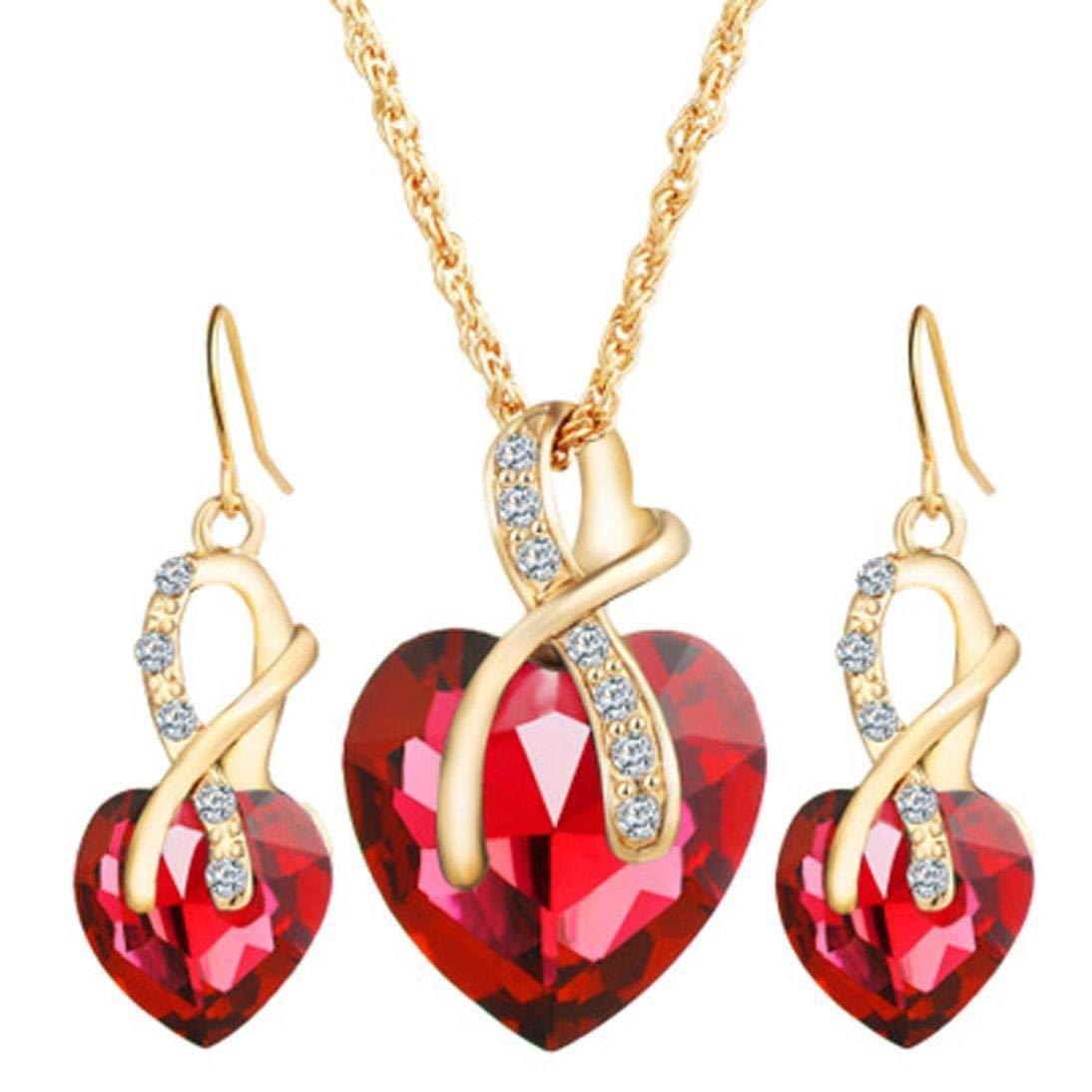 Foreign Trade Hot Selling Popular Ornament Heart Shaped Necklace Earrings Crystal Glass Jewelry Set