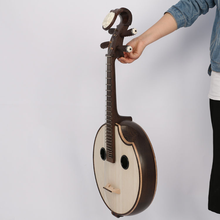 中阮乐器 鸡翅木钢品圆孔骨花紫檀木雕琴头中阮 方头直头中阮琴