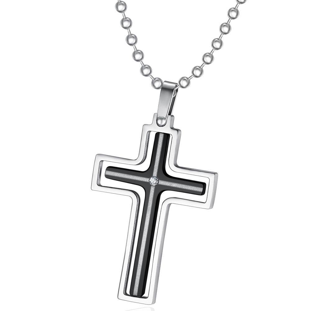 欧美跨境饰品批发 不锈钢男士吊坠可转动创意十字架项链 情人挂饰