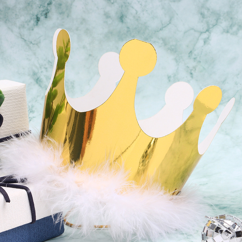 网红款生日蛋糕装饰 生日派对 网红款羽毛款生日帽 金色生日帽子