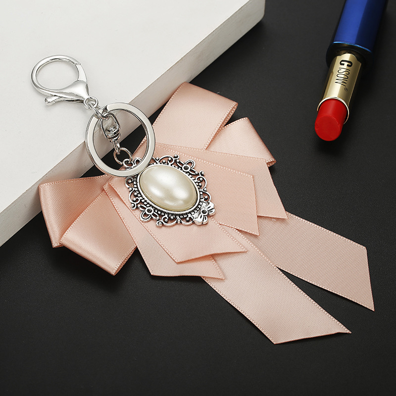 创意新款外贸欧美复古简约缎带领结丝带挂件包包配件蝴蝶结钥匙扣