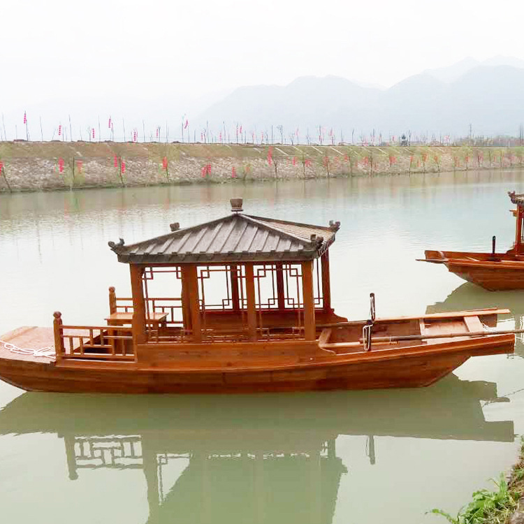 厂家供应 单亭船 单蓬船公园仿古木船电动餐饮画舫单亭船