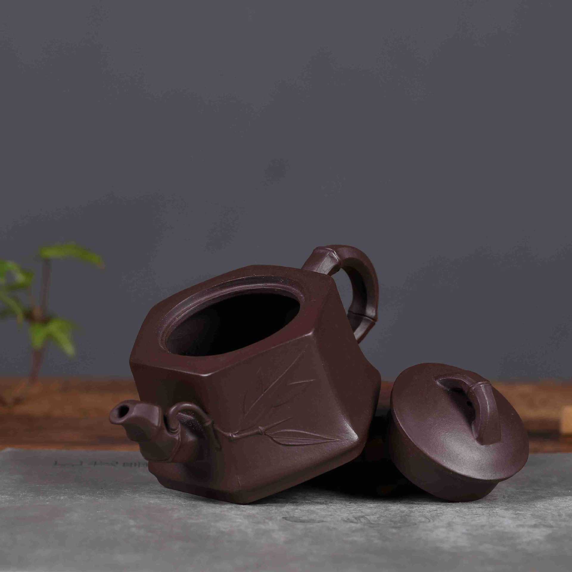 紫砂壶宜兴全手工竹节六方紫泥壶名家正品专用茶具茶壶小品特价