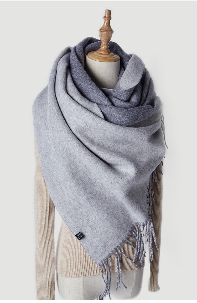 女士真双面羊毛披肩 秋冬季加厚保暖 双面围巾 内蒙古羊绒围巾