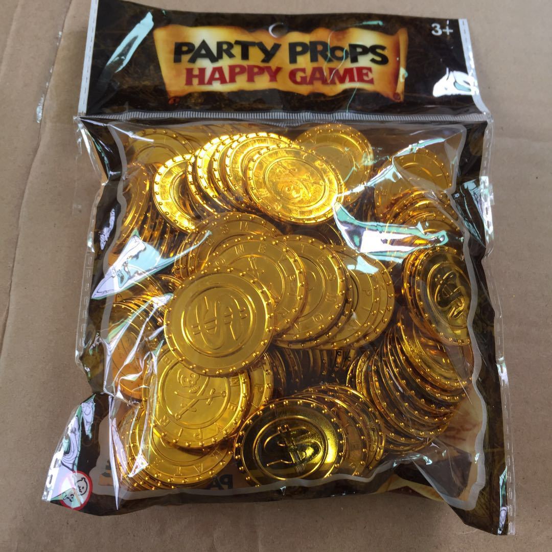 派对促销装饰品电镀金币海盗金币玩具钱币游戏币100枚一袋 批发