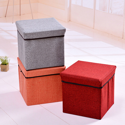 厂家直销 日系素色棉麻可折叠收纳凳 正方形儿童小板凳收纳凳