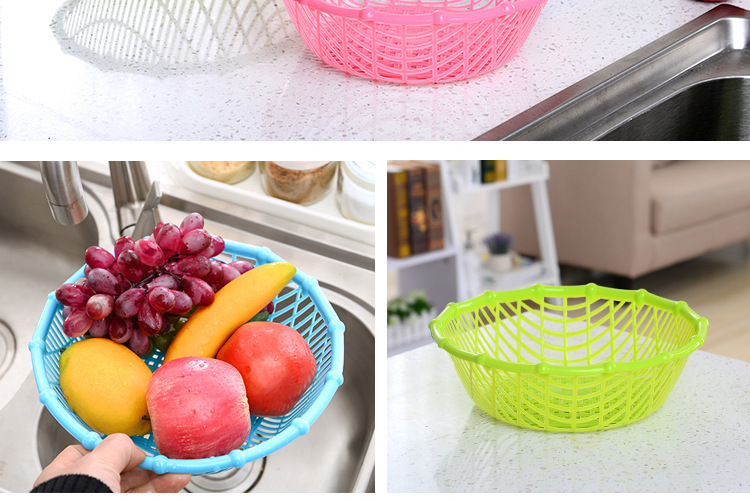 厂家直销镂空加厚沥水篮 厨房圆形洗菜篮 塑料水果篮收纳蓝果蔬篮