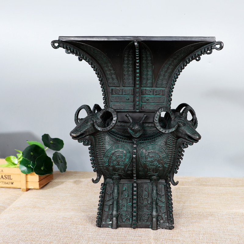 一件起批 纯铜四羊方尊办公室装饰品摆设 青铜器四羊方尊开业礼品