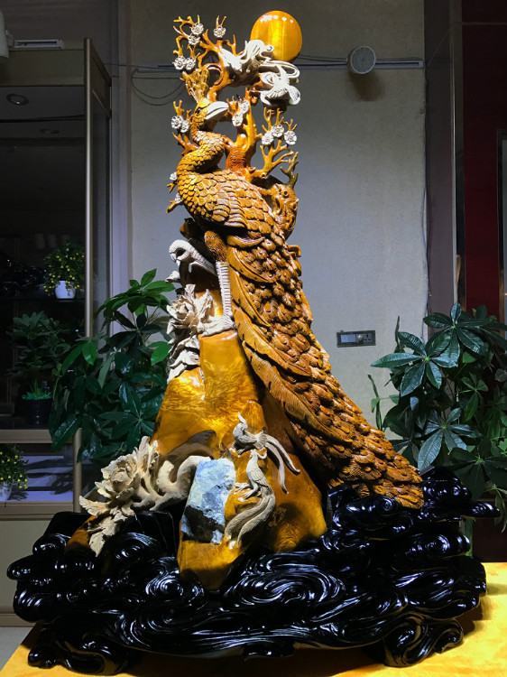 木雕动物百鸟之王孔雀金丝楠阴沉木乌木红木根雕摆件工艺品收藏品