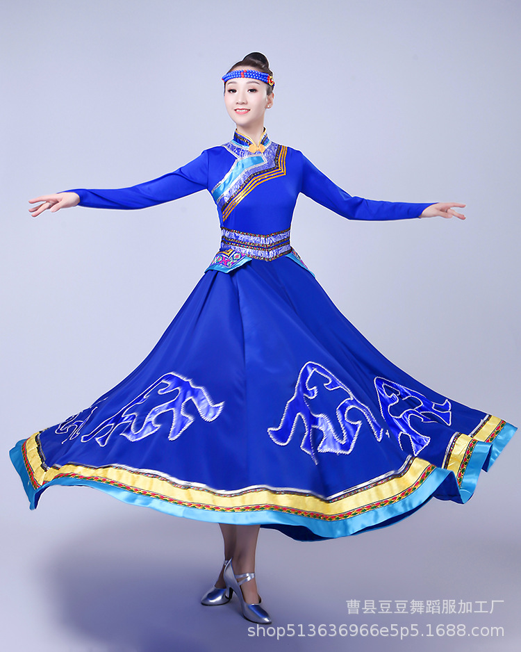 新款蒙古族演出服女装 成人少数民族鸿雁舞蹈服装蒙古袍