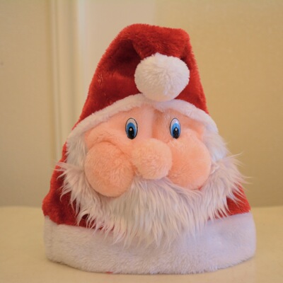 圣诞节老人脸毛绒帽圣诞老人公仔帽可爱圣诞帽节日装饰派对用品