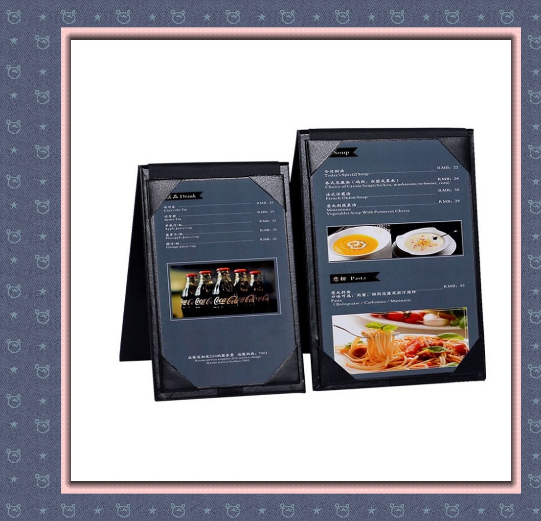 专业生产酒店咖啡店高档v型餐牌双面立牌菜单夹皮革菜谱