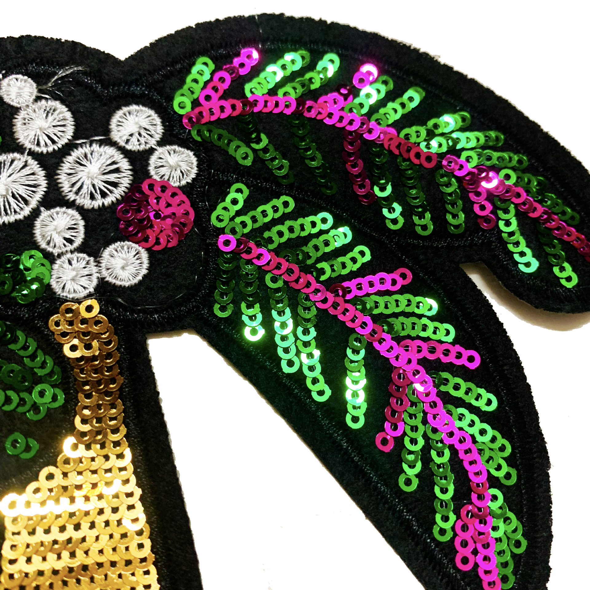 厂家直销卡通珠片绣手工钉珠刺绣椰子树布贴衣服服装辅料补丁贴花