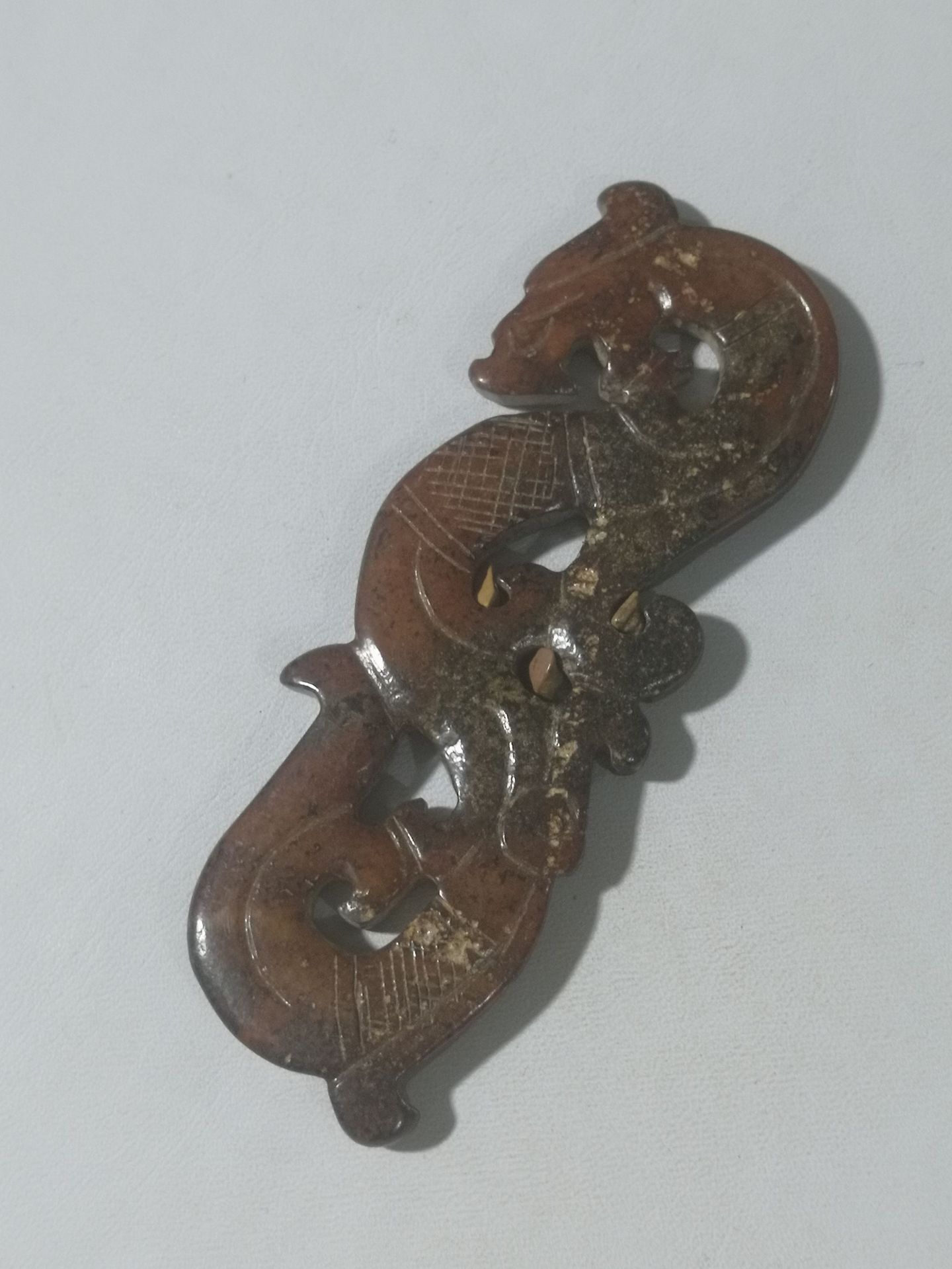 古玩玉器工艺品杂项收藏岫玉仿古(做旧红山玉龙)吊坠玉挂件