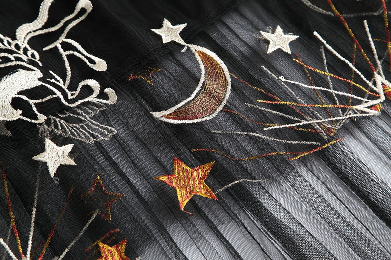 银河系星空刺绣半身裙亮片绣花网纱长裙大摆裙2017春秋8323