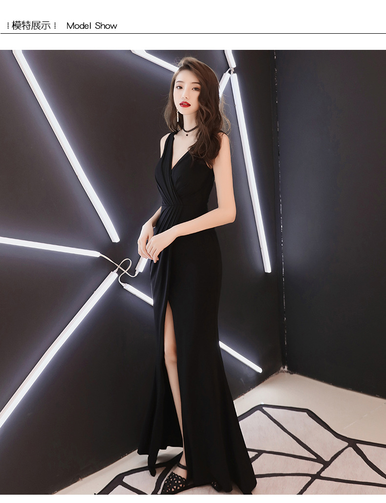 黑色晚礼服女深v漏胸2022春季新款宴会优雅性感鱼尾款显瘦礼服