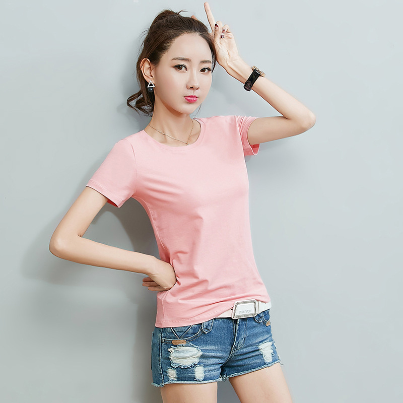 2023 Summer New Large Size Women's Student T-shirt Base Shirt Solid Color Short-Sleeved T-shirt Women's Top Hair 88830